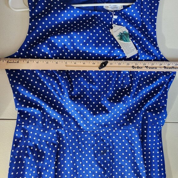 Bbonlinedress Dress Womens Size XXL Blue Polka Dot Sleeveless Midi Flared Skirt - Picture 6 of 14